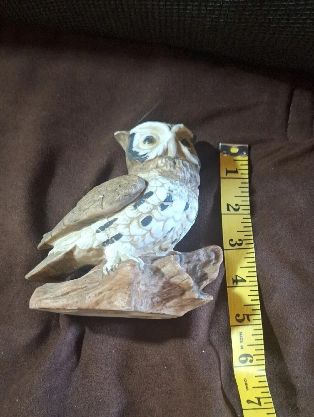 Vintage Homco Ceramic Owl Figurine in Brown and Cream